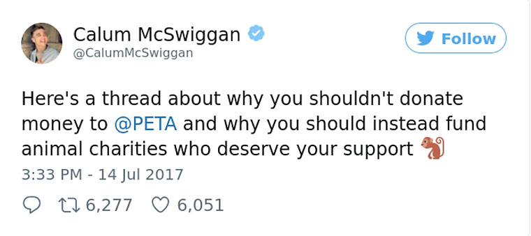 Britischer YouTuber Calum McSwiggan prangert PETA an