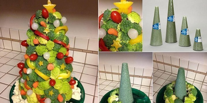 Gemüse-Weihnachtsbaum als leichter, gesunder Snack an Weihnachten