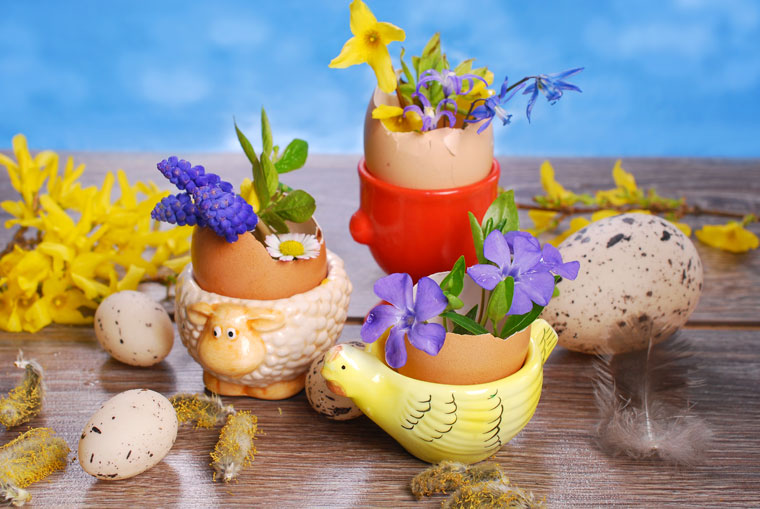 Osterdeko mit Eierschalen und Blumen selber machen