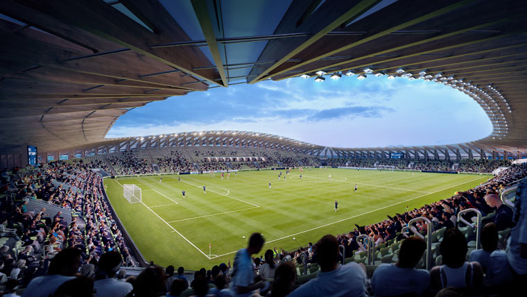 Fußballstadion aus Holz soll nachhaltige Vision der FGR krönen